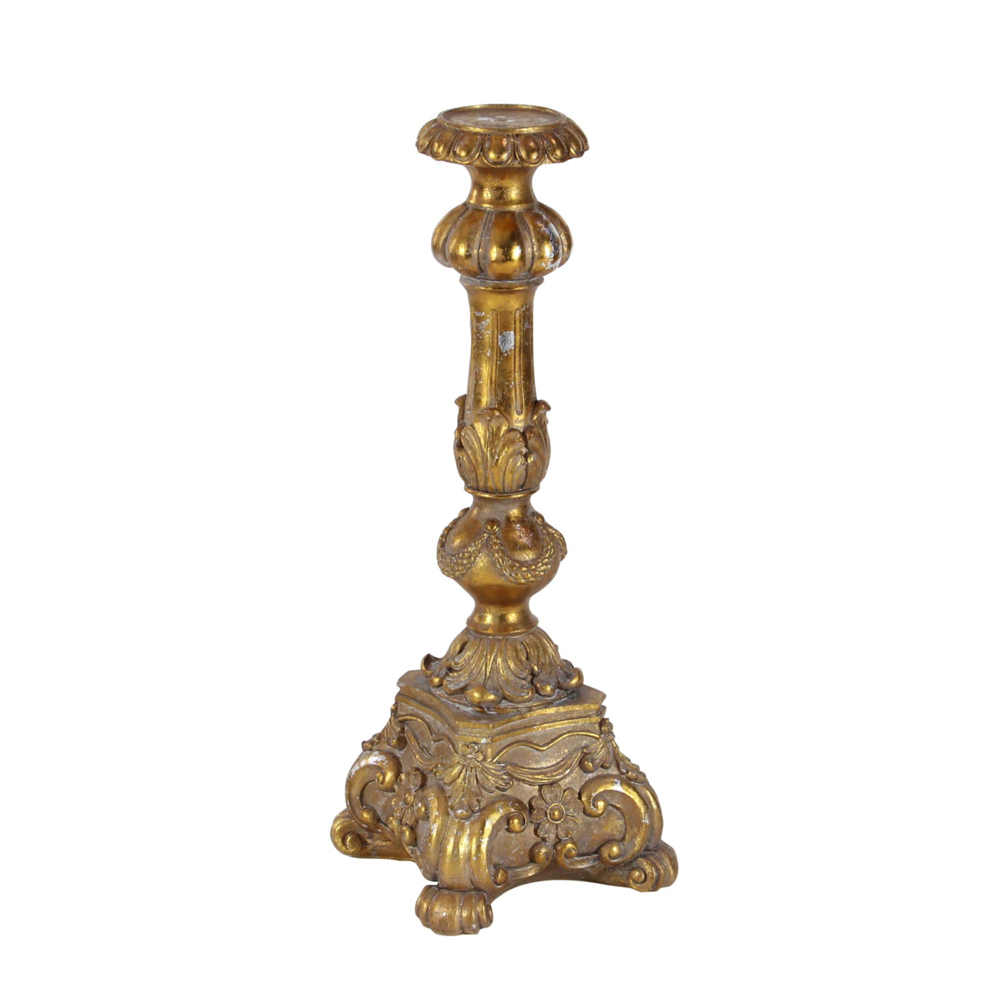 22" Gold Polystone Rustic Candlestick Holder